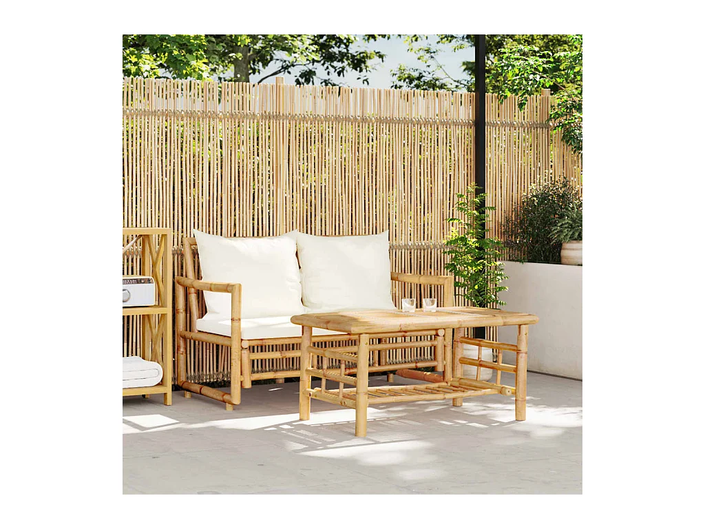 Salon de jardin 2 pcs avec coussins bambou FR17019
