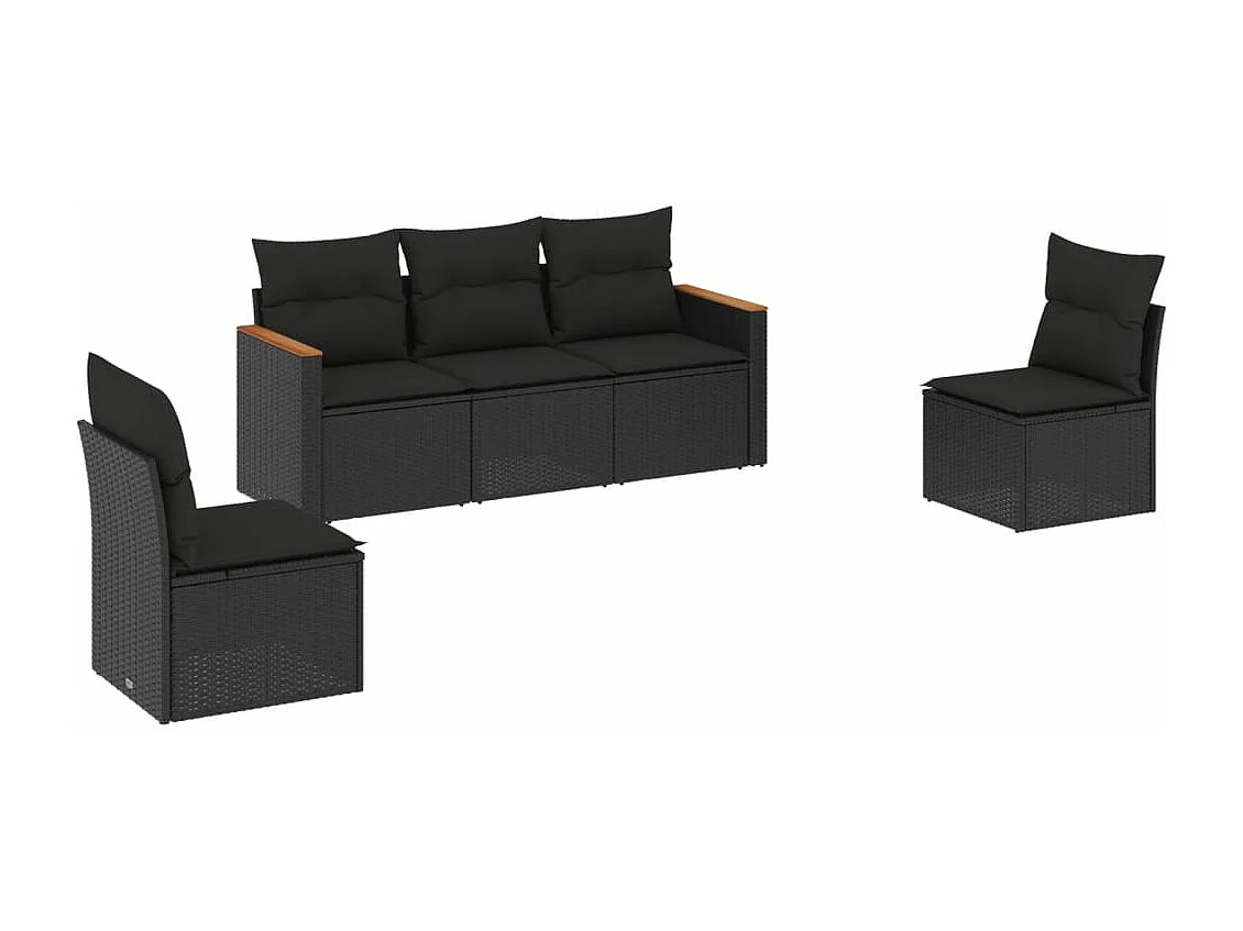 Salon de jardin 5 pcs avec coussins noir résine tressée FR60033