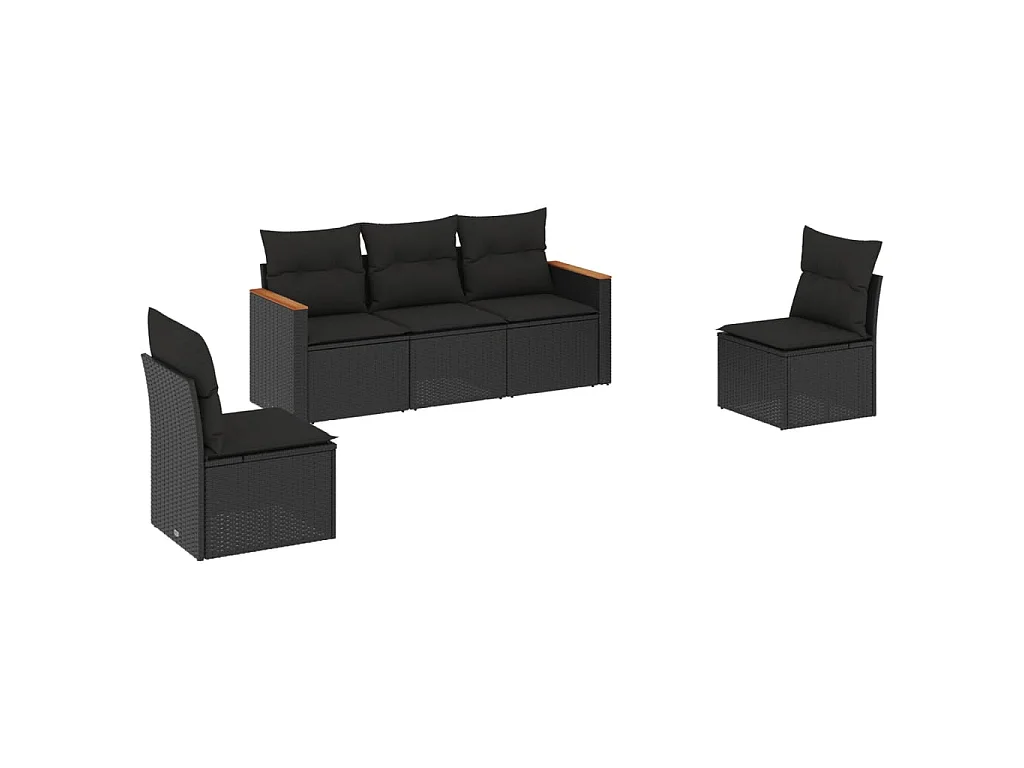 Salon de jardin 5 pcs avec coussins noir résine tressée FR60033