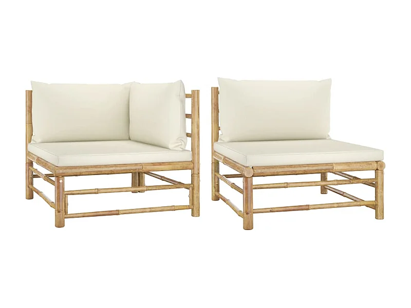 Salon de jardin 2 pcs avec coussins blanc crème Bambou FR93821