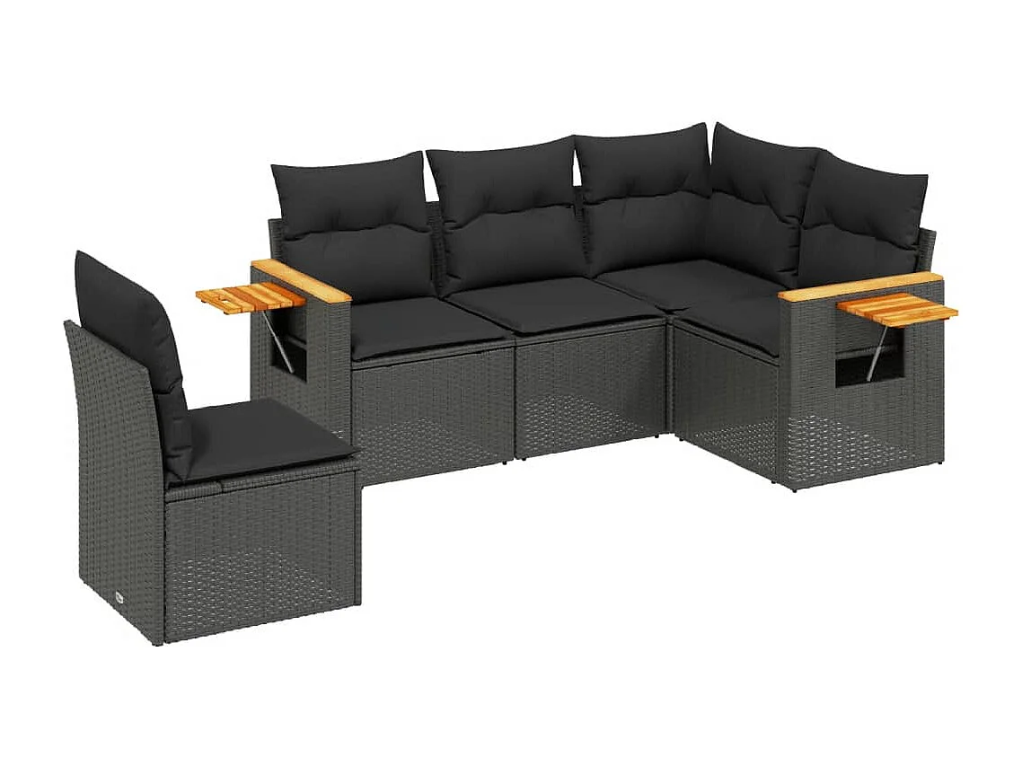 5 pcs conjunto sofás de jardim com almofadões vime PE preto PT965840