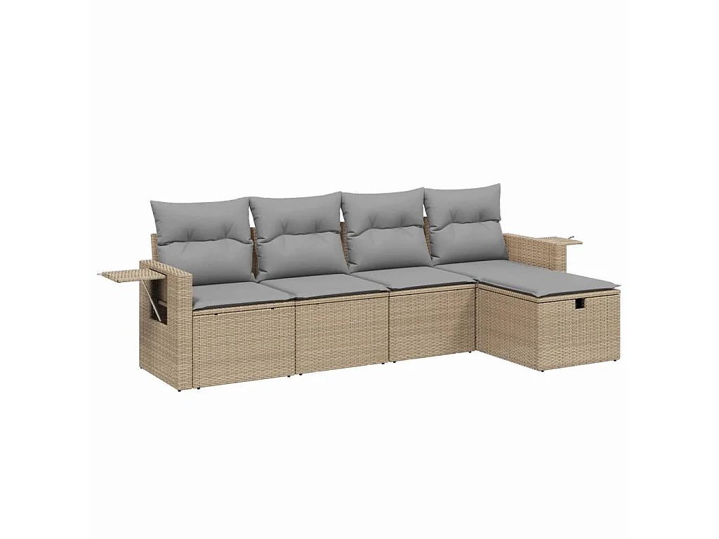 Conjunto de jardín con cojines beige mezcla 5 pzas ratán PE ES178110
