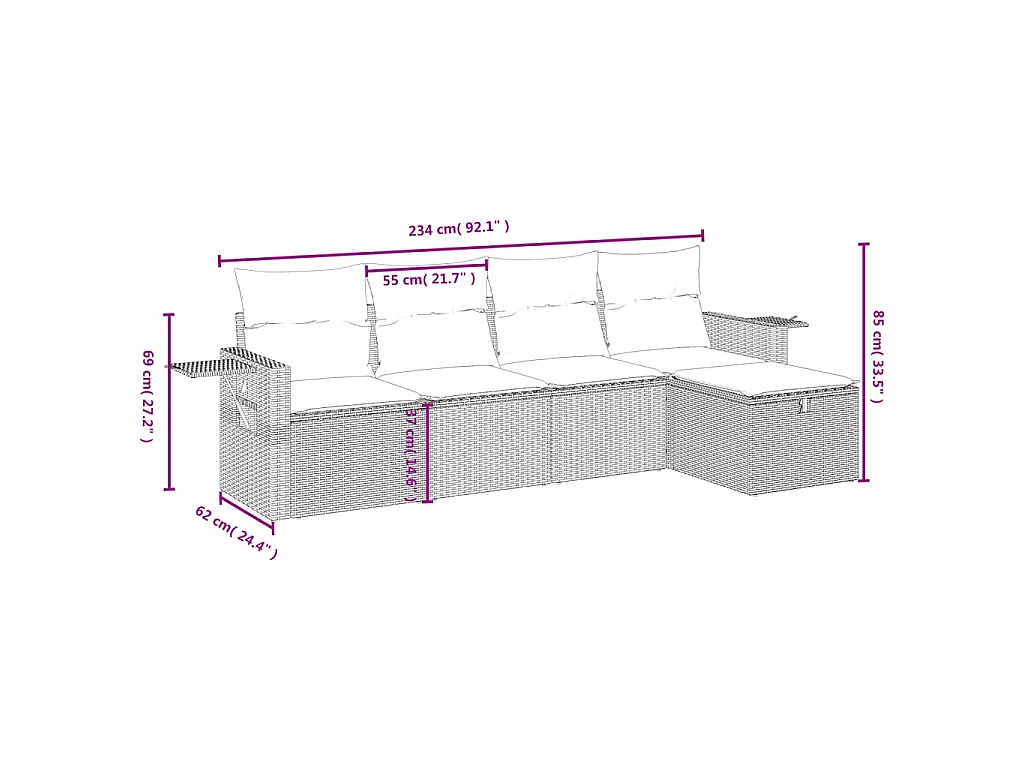 Conjunto de jardín con cojines beige mezcla 5 pzas ratán PE ES178110