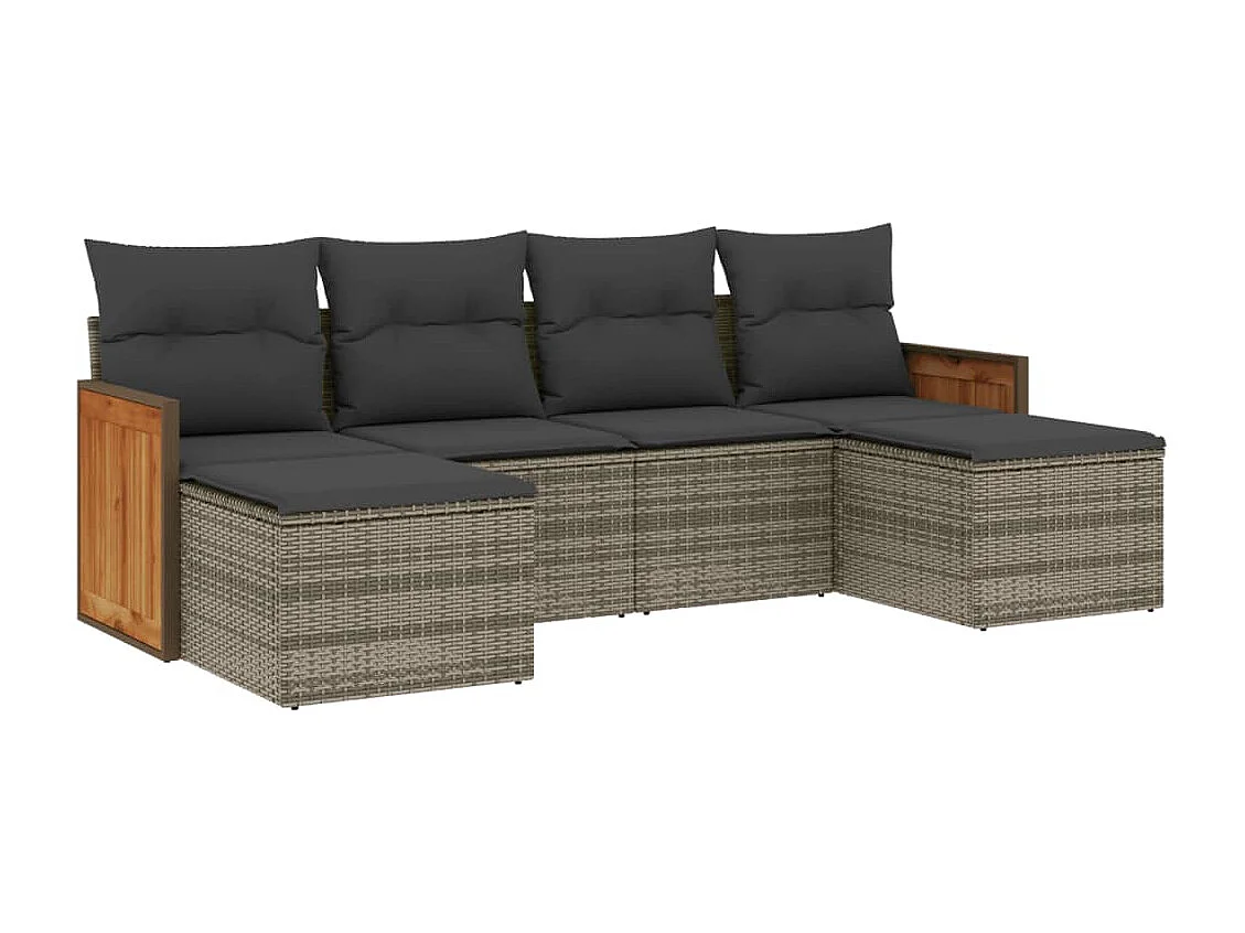 Conjunto de jardín 6 pzas y cojines ratán sintético gris ES246398