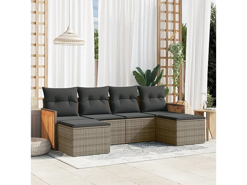 Conjunto de jardín 6 pzas y cojines ratán sintético gris ES246398