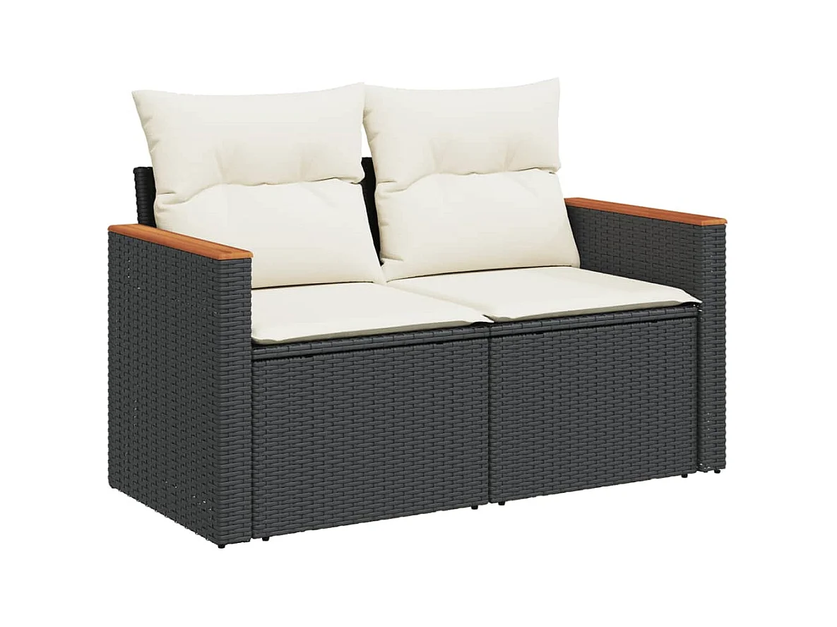 4-delige Loungeset met kussens poly rattan zwart BE802130