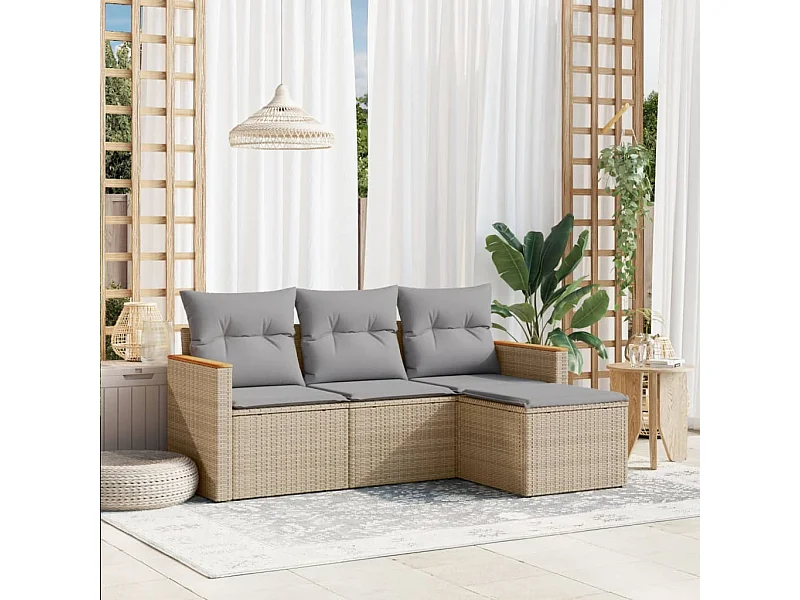 Salon de jardin avec coussins 4 pcs beige résine tressée FR58259