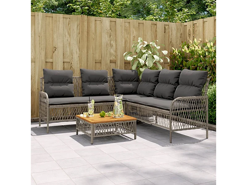 Salon de jardin 2 pcs avec coussins Gris Résine tressée FR95899