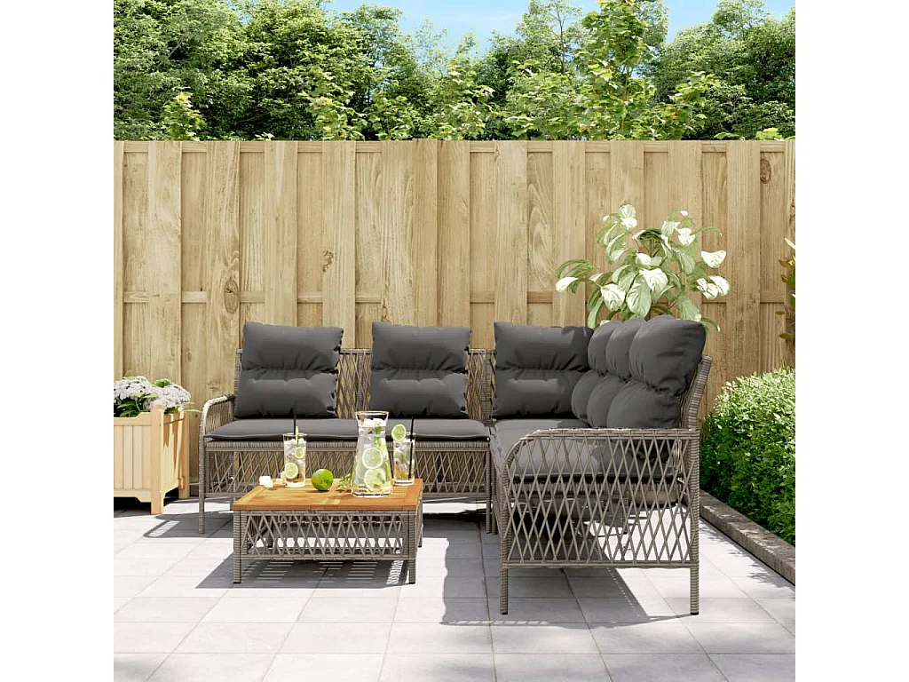 Salon de jardin 2 pcs avec coussins Gris Résine tressée FR95899