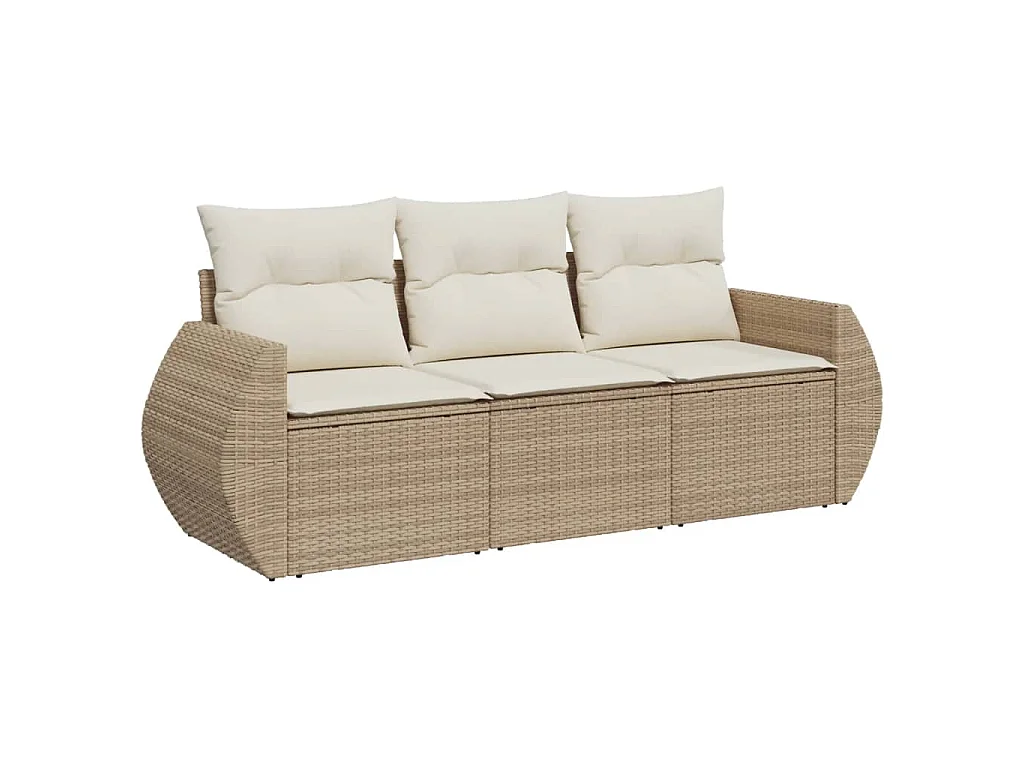 3-delige Loungeset met kussens poly rattan beige BE199627