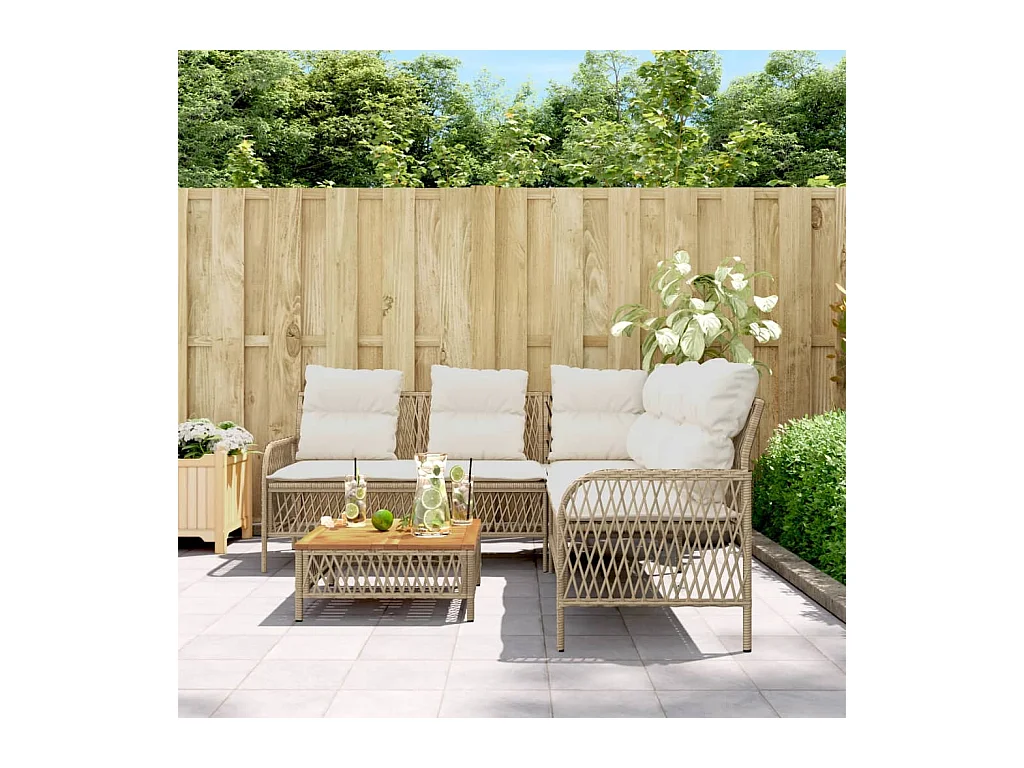Salon de jardin avec coussins 2 pcs beige résine tressée FR25528