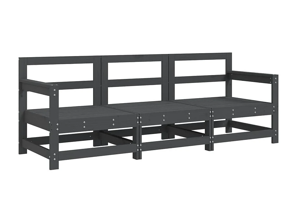 Salon de jardin 3 pcs gris bois massif de pin FR68330