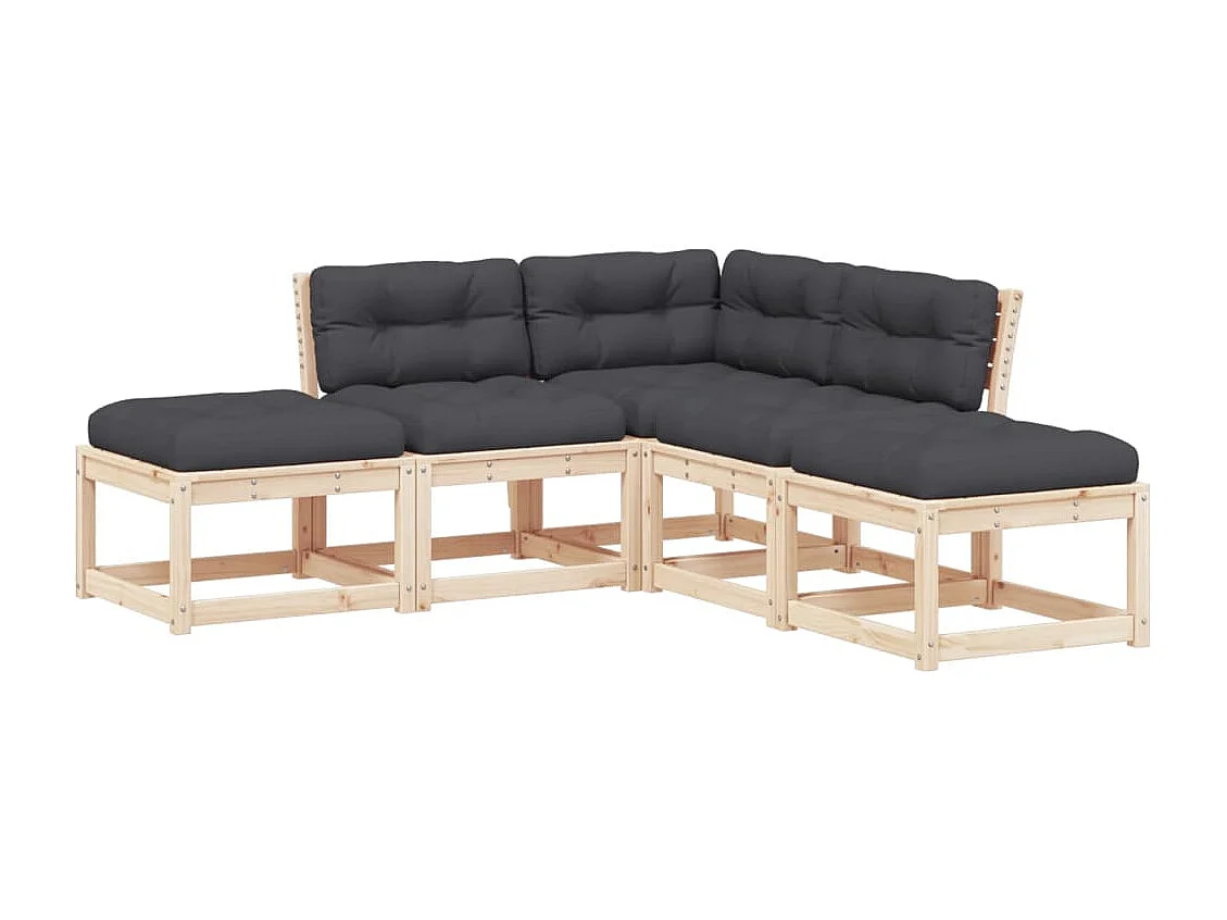 5 pcs conjunto de sofás de jardim com almofadões pinho maciço PT512333