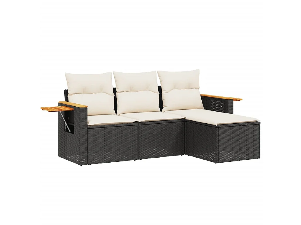 4-delige Loungeset met kussens poly rattan zwart BE326565