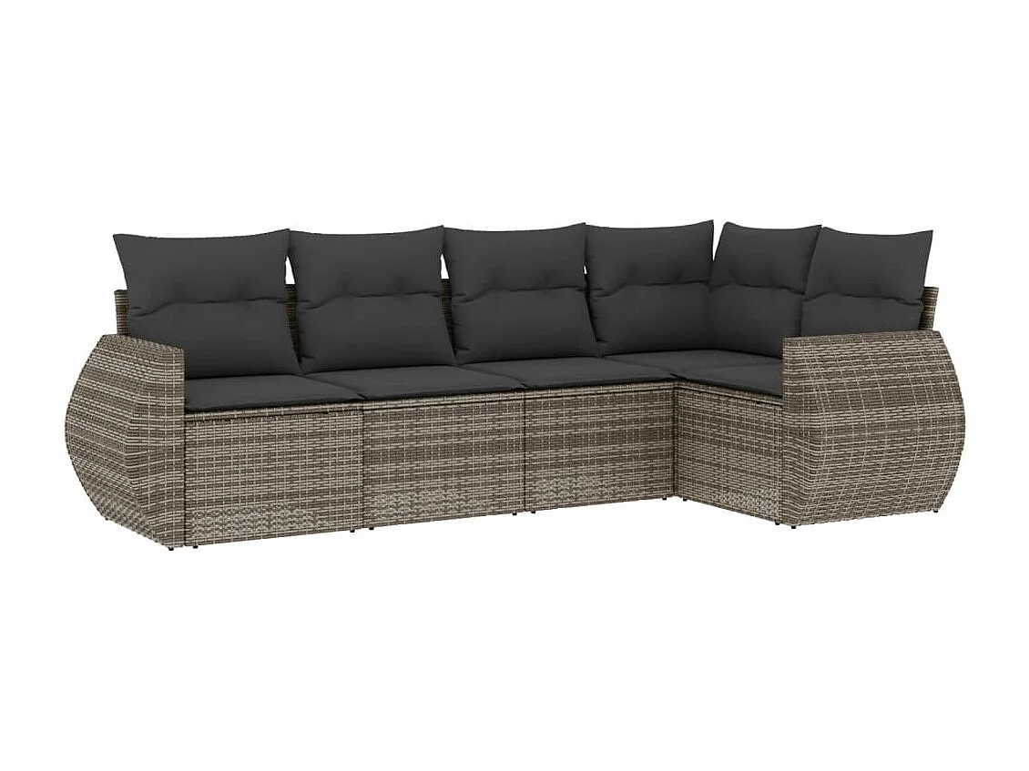 5 pcs conjunto sofás de jardim c/ almofadões vime PE cinzento PT548687