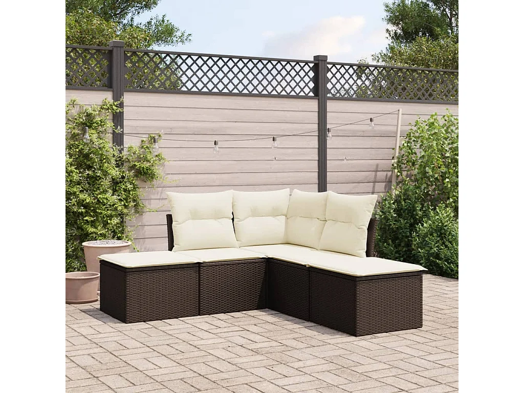 Salon de jardin avec coussins 5 pcs marron résine tressée FR70701
