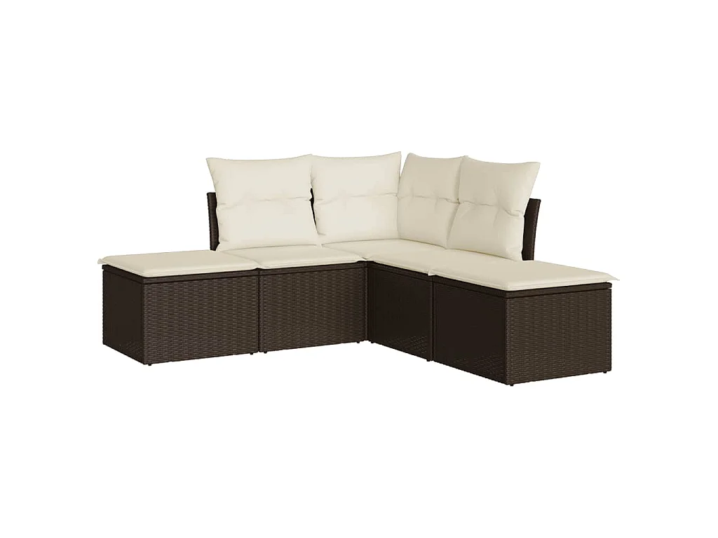 Salon de jardin avec coussins 5 pcs marron résine tressée FR70701