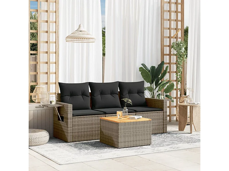 Salon de jardin 4 pcs avec coussins gris résine tressée FR59278