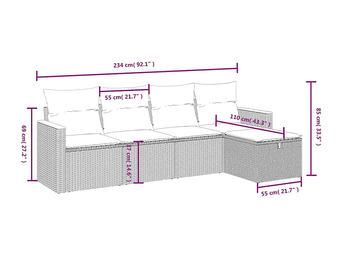 Conjunto de jardín con cojines beige mezcla 5 pzas ratán PE ES293802