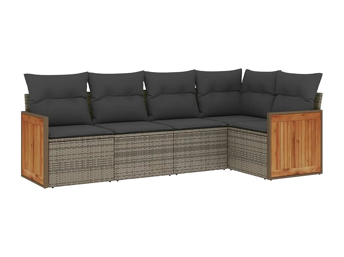Conjunto de jardín con cojines 5 pzas ratán sintético gris ES631795