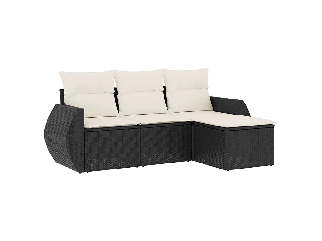 4-delige Loungeset met kussens poly rattan zwart BE969655