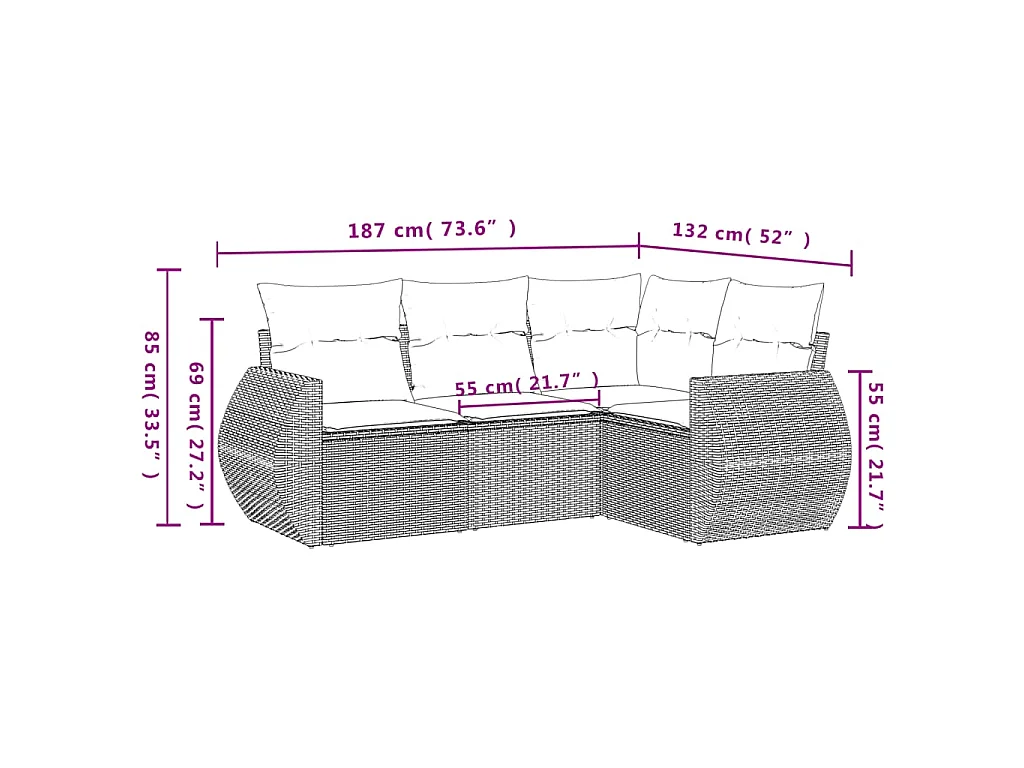4-delige Loungeset met kussens poly rattan zwart BE969655