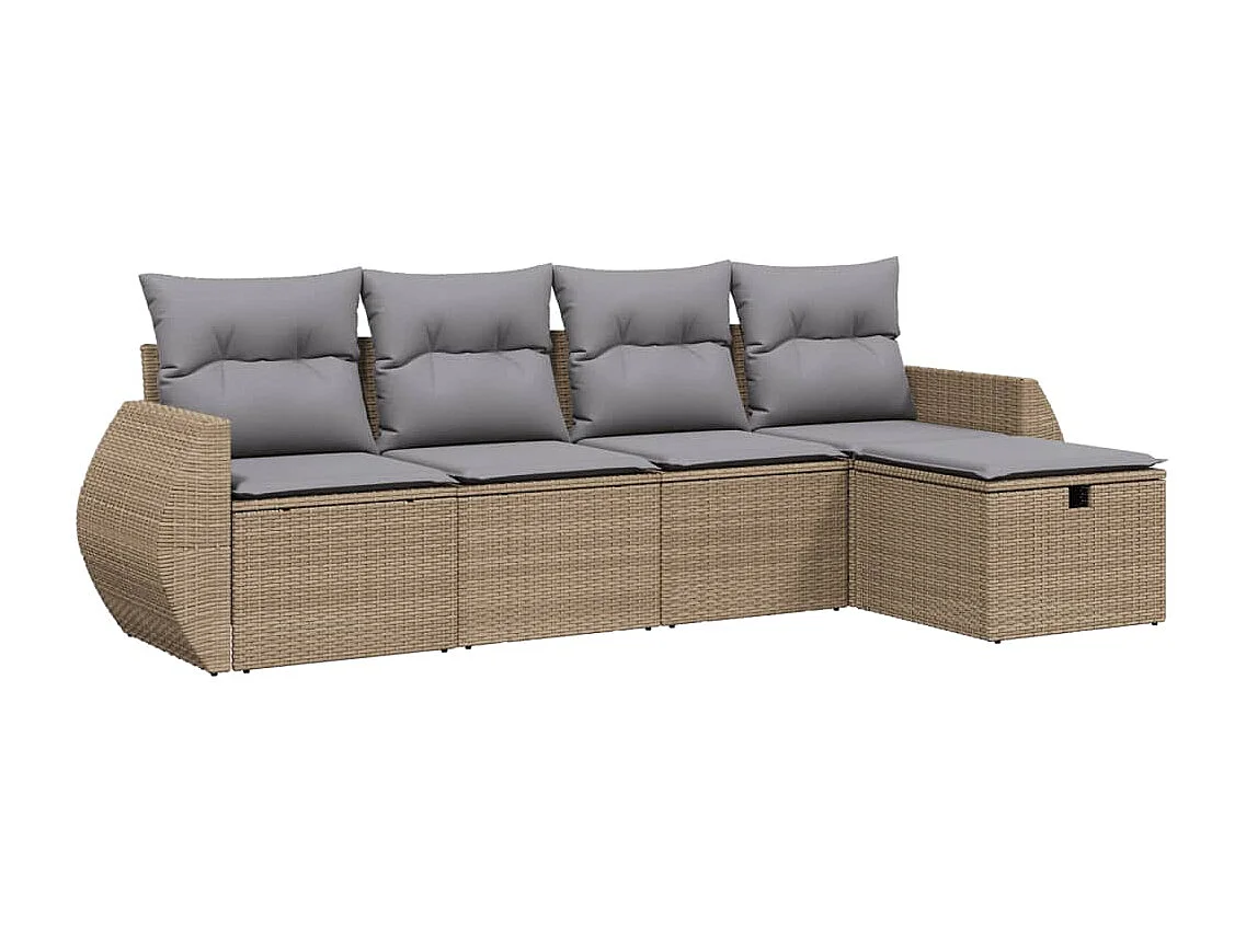 5-delige Loungeset met kussens poly rattan gemengd beige BE275522