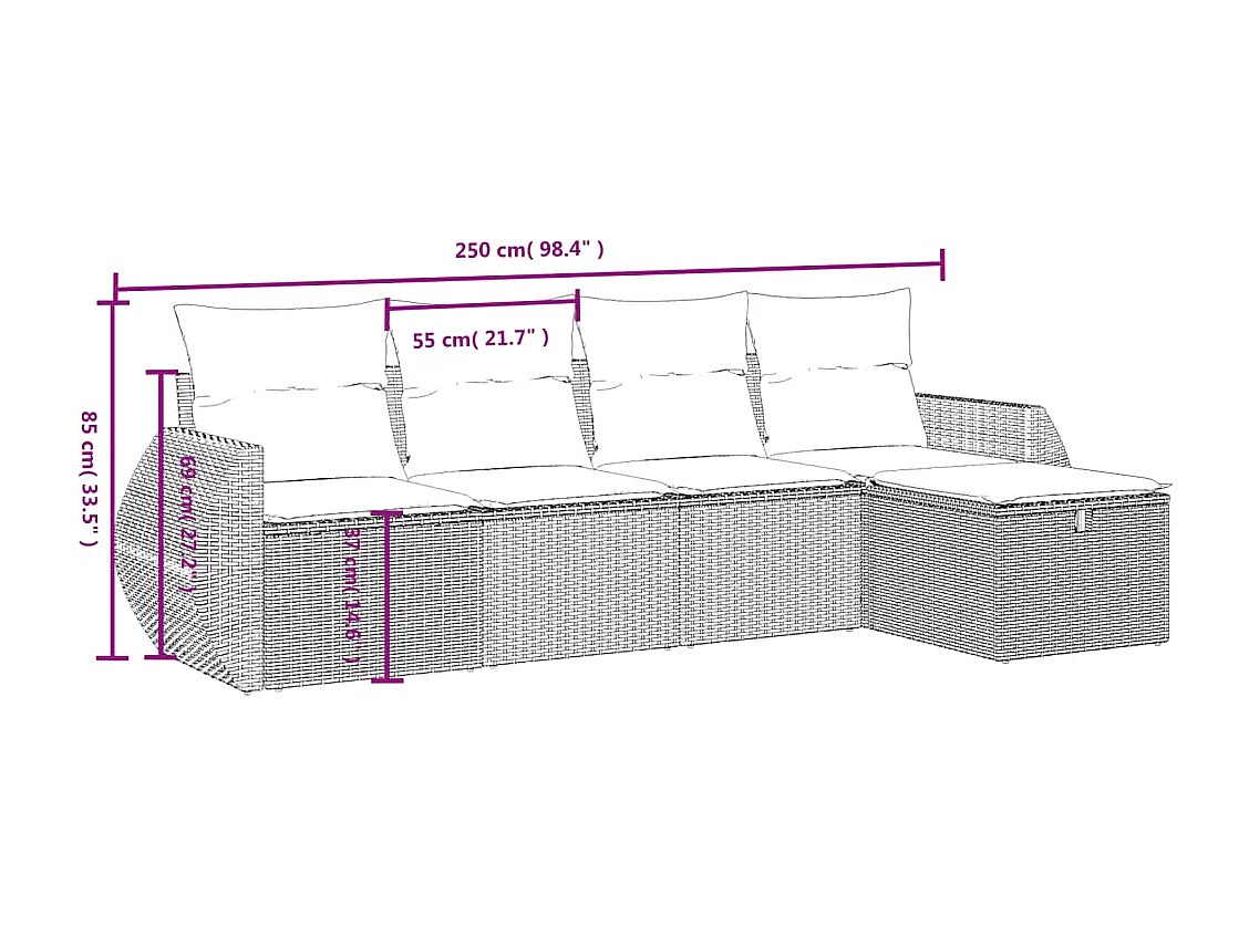 5-delige Loungeset met kussens poly rattan gemengd beige BE275522
