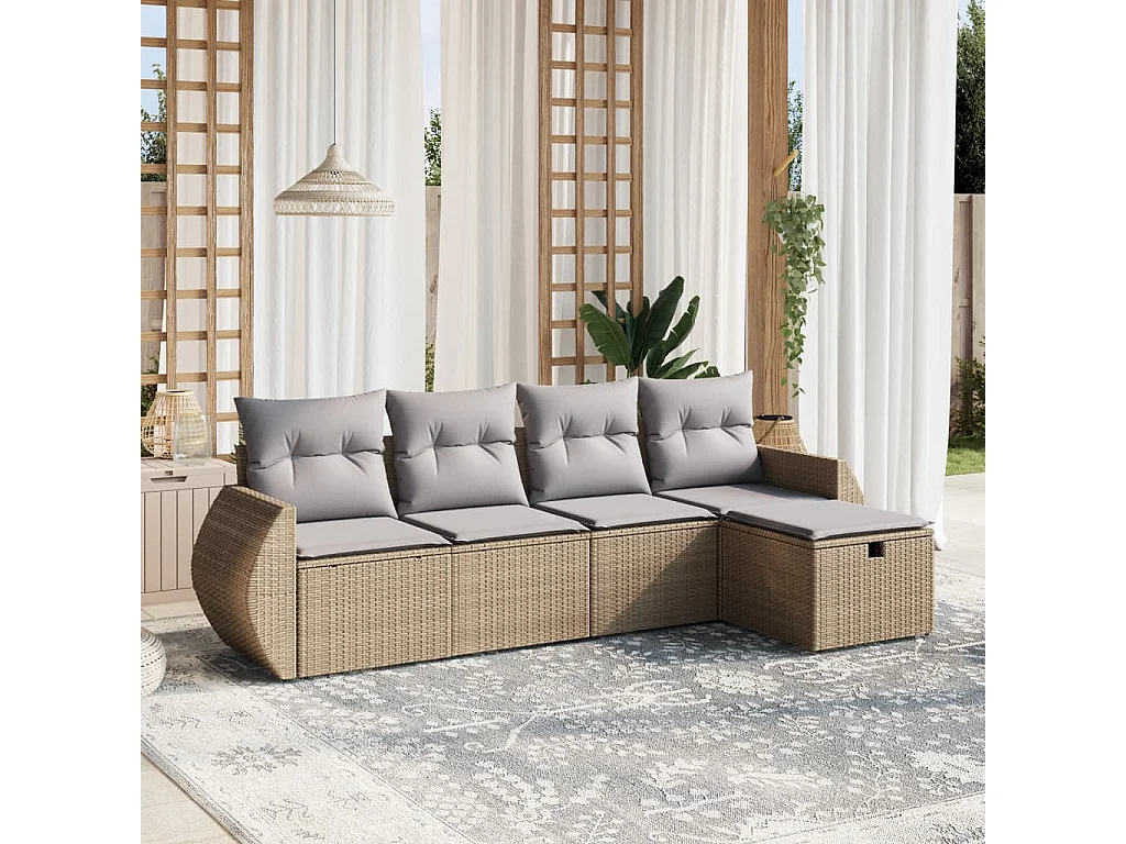 Salon de jardin avec coussins 5pcs mélange beige résine tressée FR28982