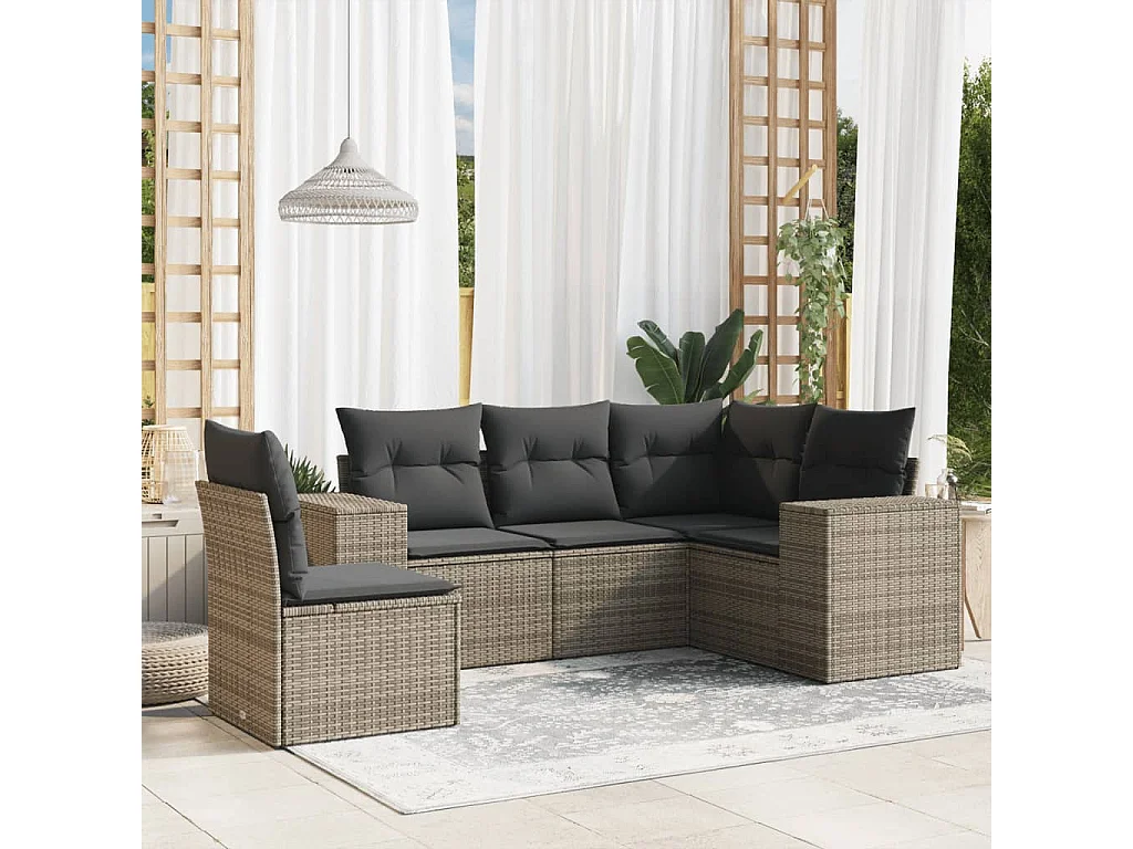 5-delige Loungeset met kussens poly rattan grijs BE134563