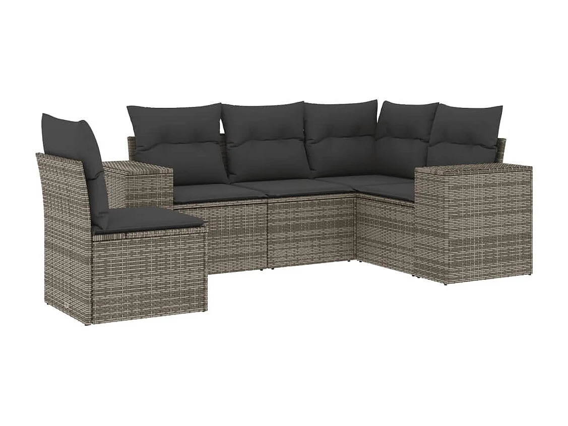 5-delige Loungeset met kussens poly rattan grijs BE134563
