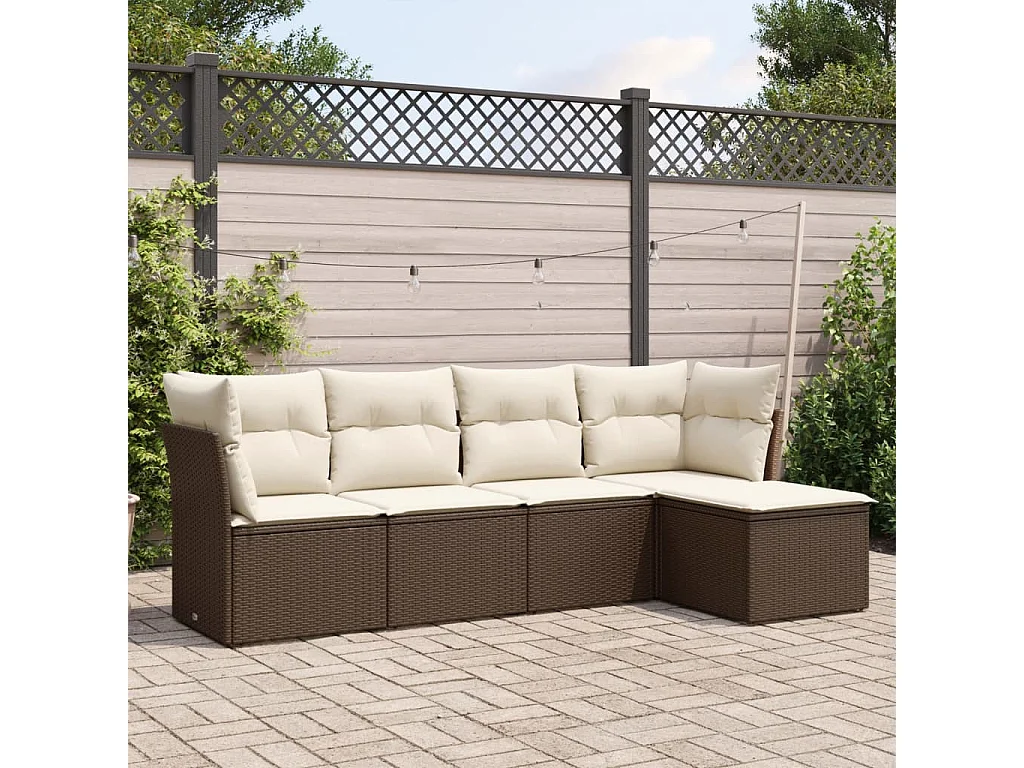 Salon de jardin avec coussins 5 pcs marron résine tressée FR14573