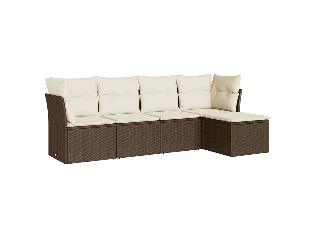 Salon de jardin avec coussins 5 pcs marron résine tressée FR14573