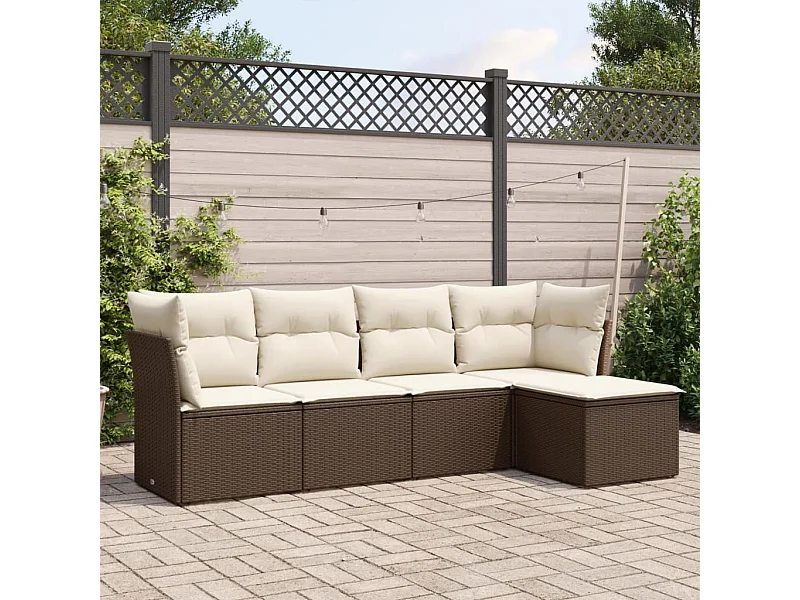 Salon de jardin avec coussins 5 pcs marron résine tressée FR14573