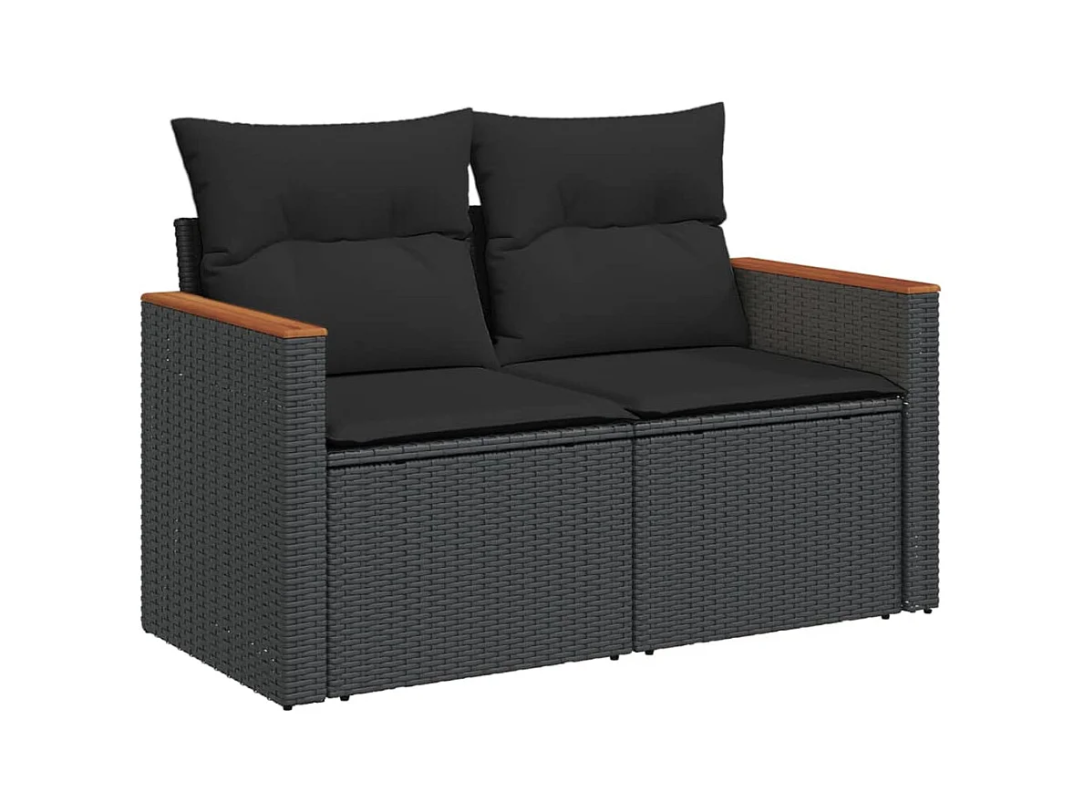 Salon de jardin 4 pcs avec coussins noir résine tressée FR14476