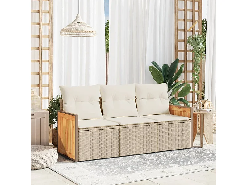 Salon de jardin avec coussins 3 pcs beige résine tressée FR82544