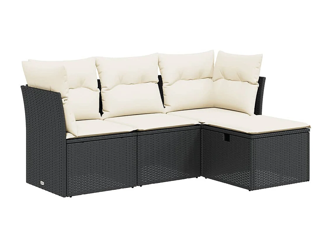Salon de jardin 4 pcs avec coussins noir résine tressée FR89995