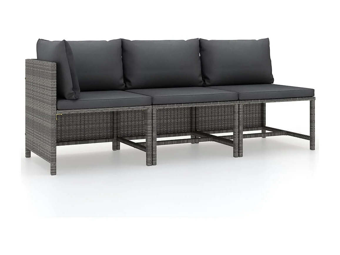 Salon de jardin 3 pcs avec coussins Résine tressée Gris FR29712