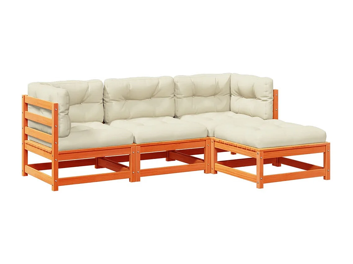 Salon de jardin 4 pcs avec coussins cire marron bois pin massif FR90862