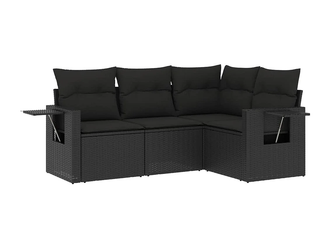 Salon de jardin 4 pcs avec coussins noir résine tressée FR60222