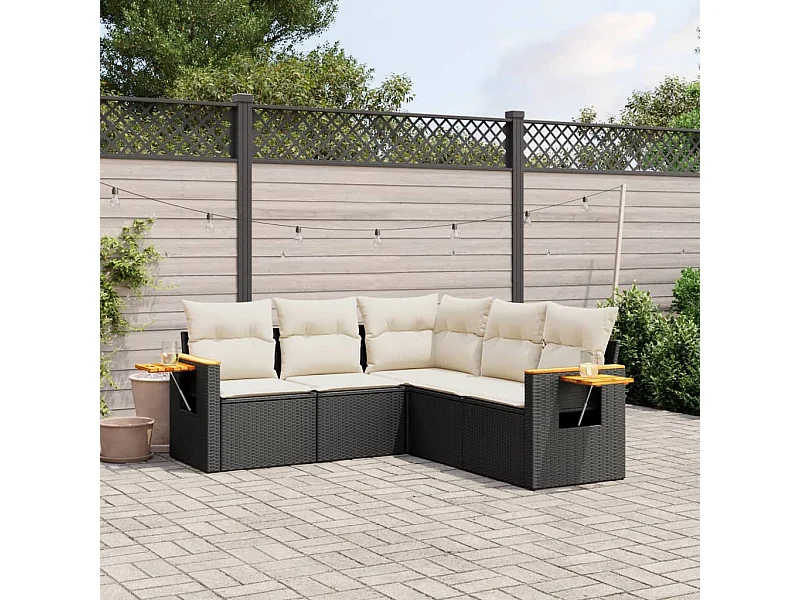 5 pcs conjunto sofás de jardim com almofadões vime PE preto PT442905