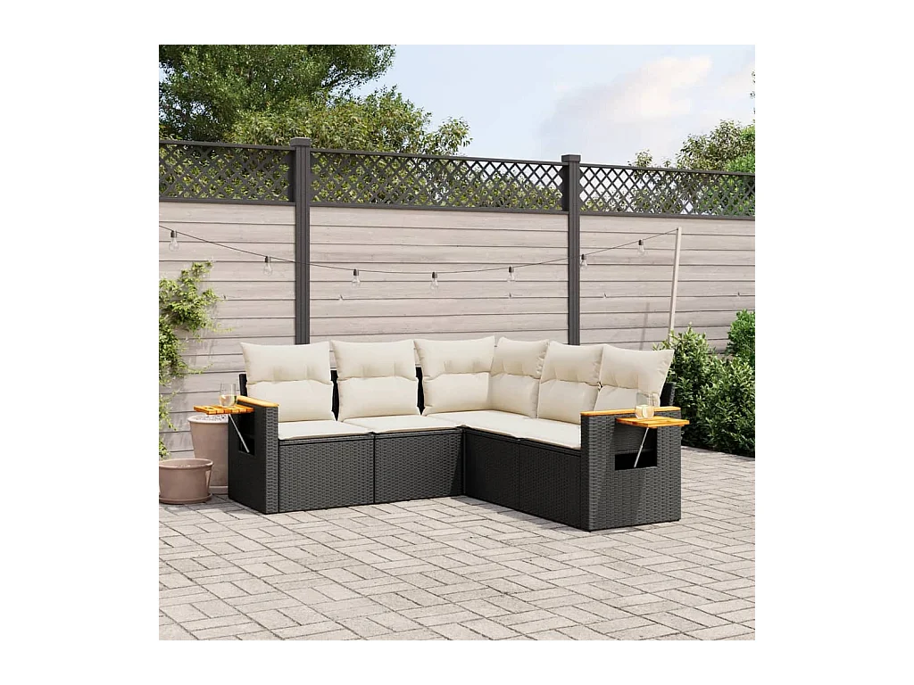 Salon de jardin 5 pcs avec coussins noir résine tressée FR25201