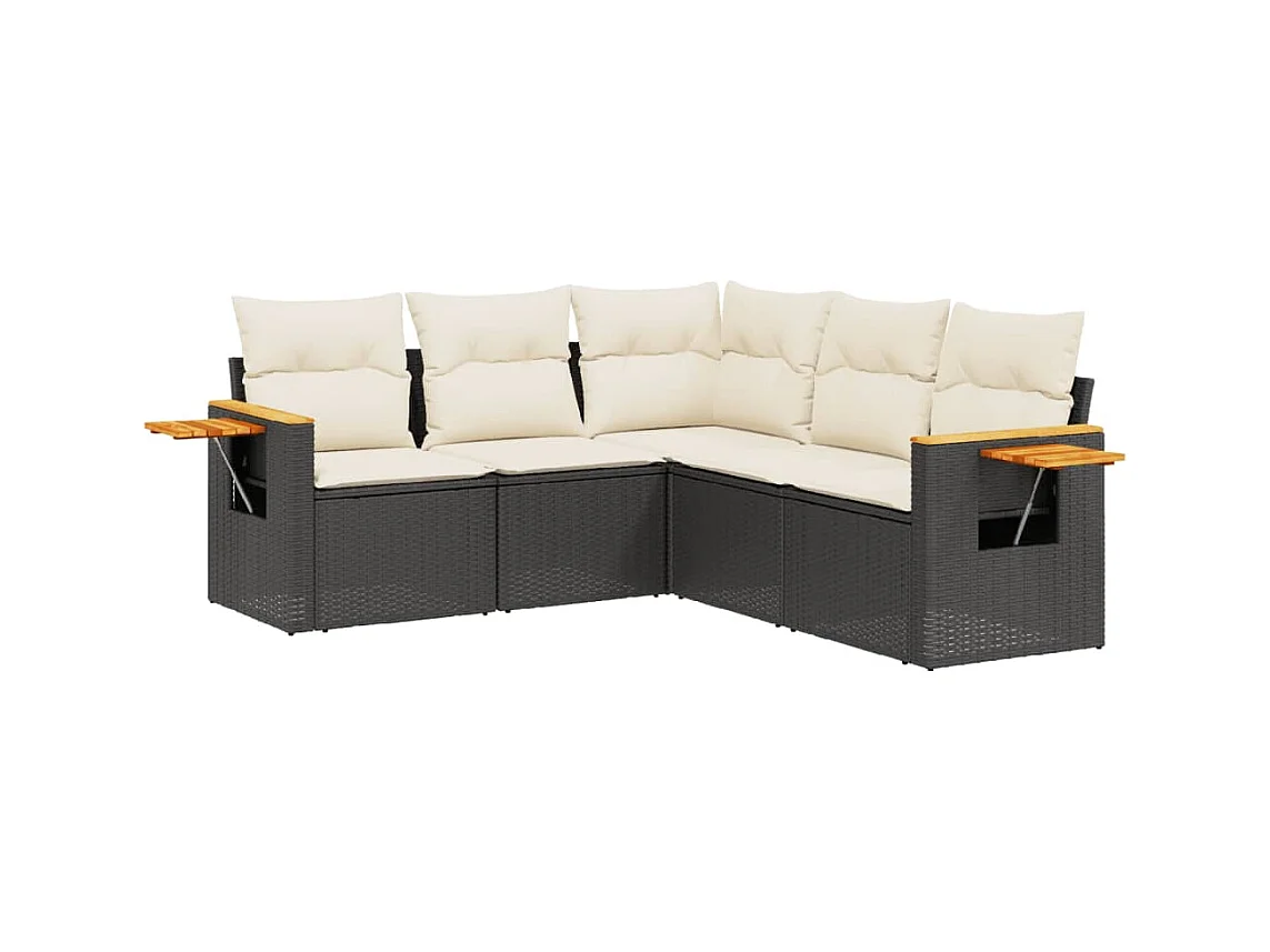 Salon de jardin 5 pcs avec coussins noir résine tressée FR25201