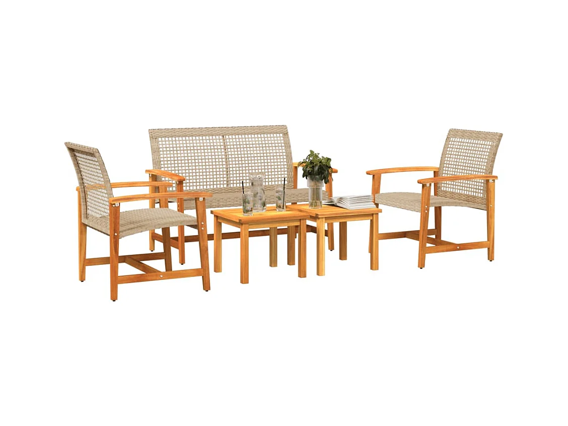 Salon de jardin 5 pcs beige résine tressée et bois d'acacia FR35437