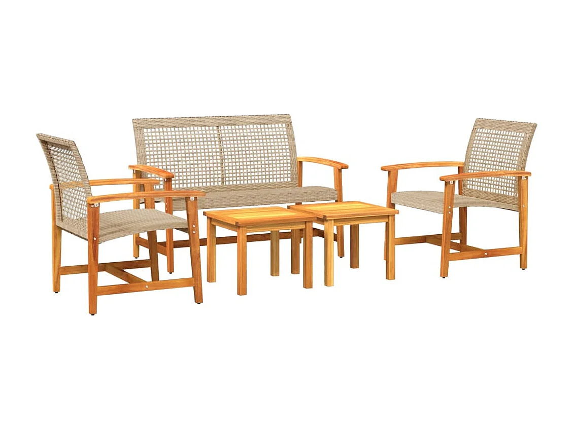 Juego de bistro de 5 piezas ratán PE beige y madera de acacia ES278430