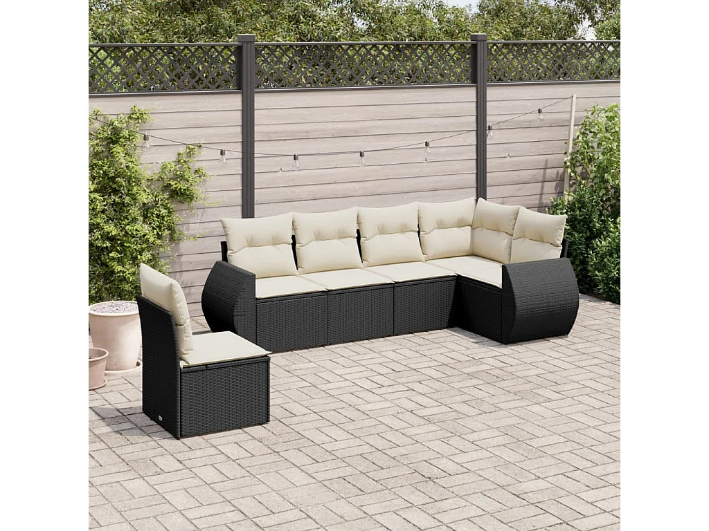 Salon de jardin 6 pcs avec coussins noir résine tressée FR53817
