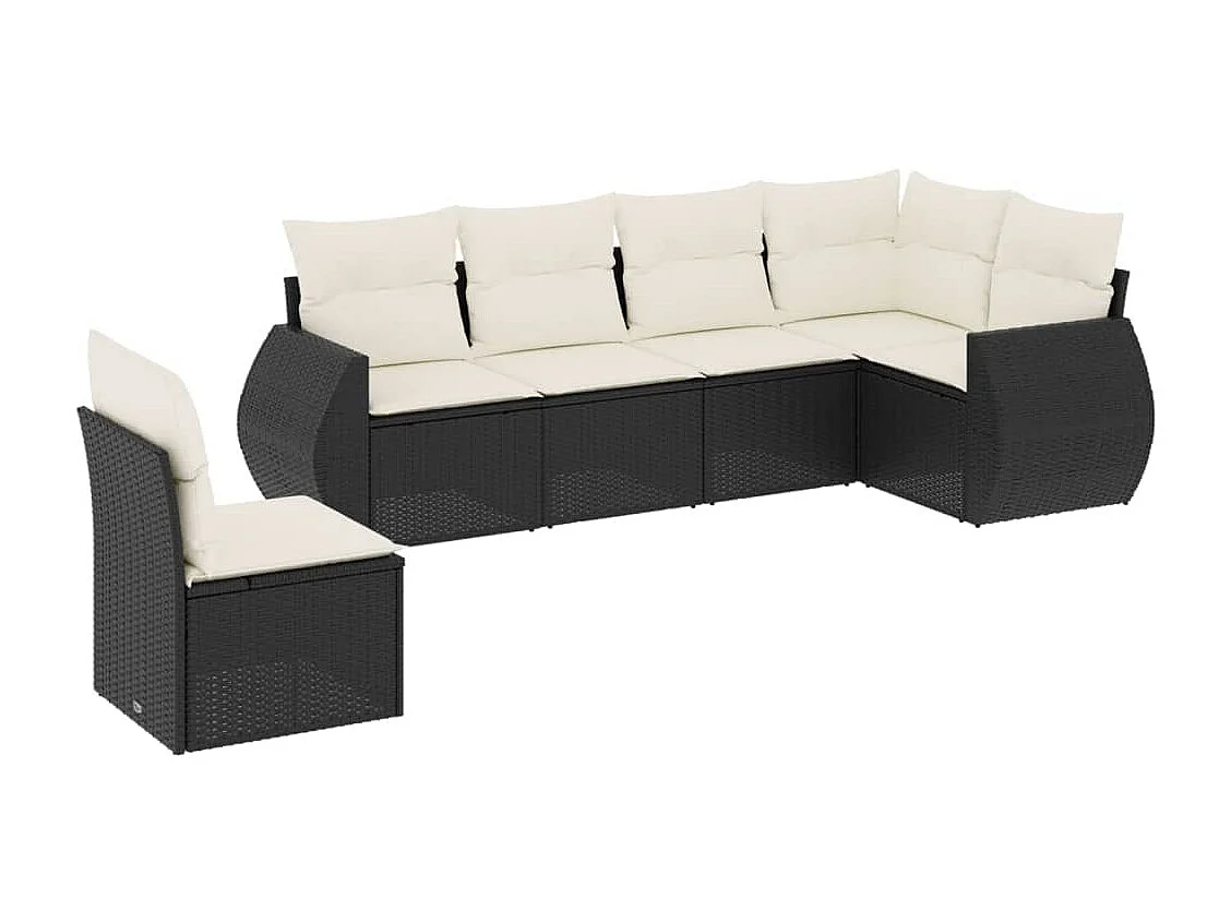 Salon de jardin 6 pcs avec coussins noir résine tressée FR53817