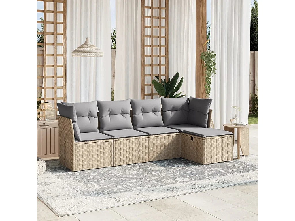 Salon de jardin avec coussins 5pcs mélange beige résine tressée FR25546