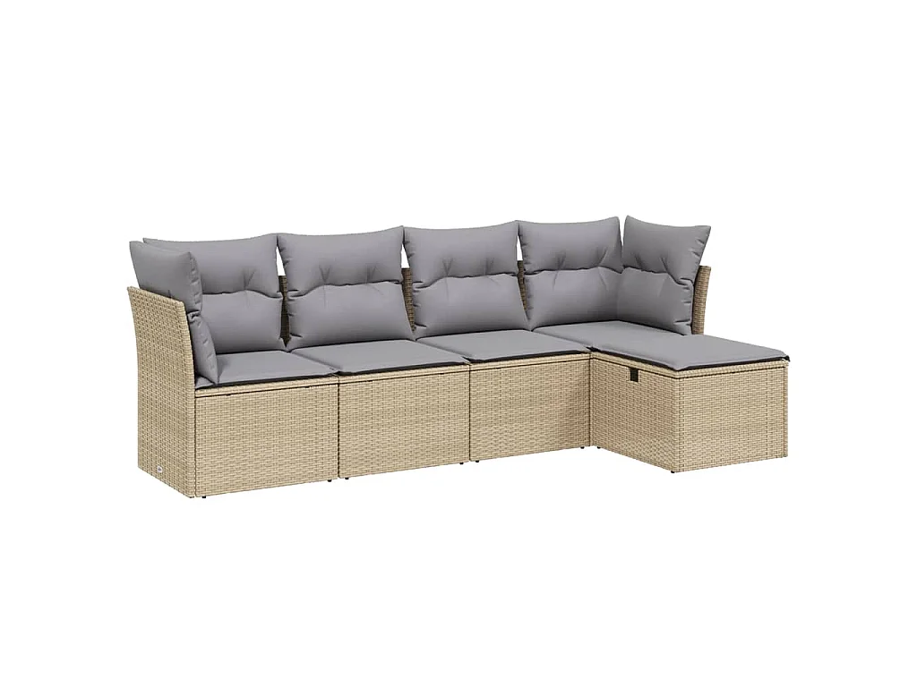 Conjunto de jardín con cojines beige mezcla 5 pzas ratán PE ES581127