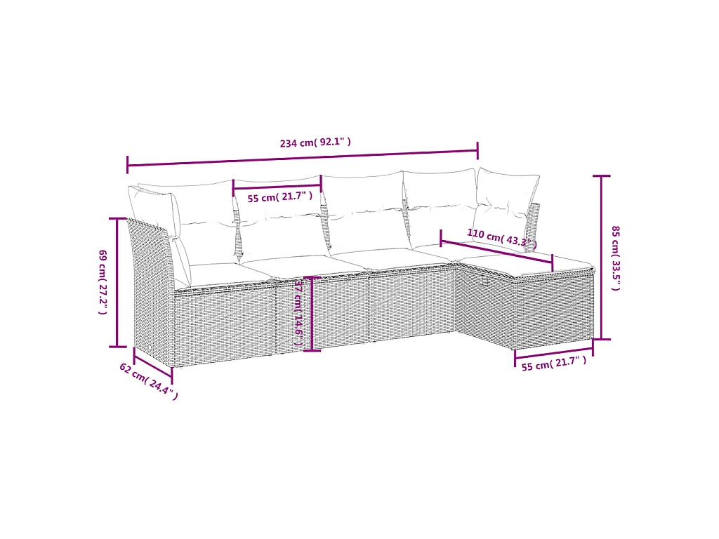 Conjunto de jardín con cojines beige mezcla 5 pzas ratán PE ES581127